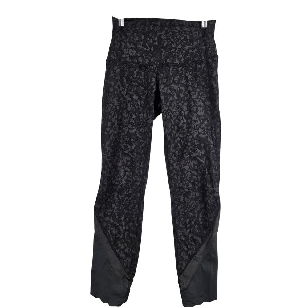 Lululemon Black Gray Floral Mesh Panel Leggings Women’s Size 6 No Tag 0135